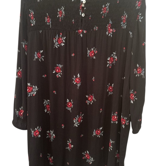 J. Jill Black Floral 3/4 Sleeve Blouse Boho Lightweight Rose Print Mature Sz L - Picture 3 of 9